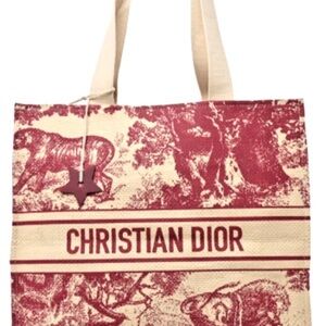 Christian Dior Red and Cream Straw Tote Bag New VIP GWP